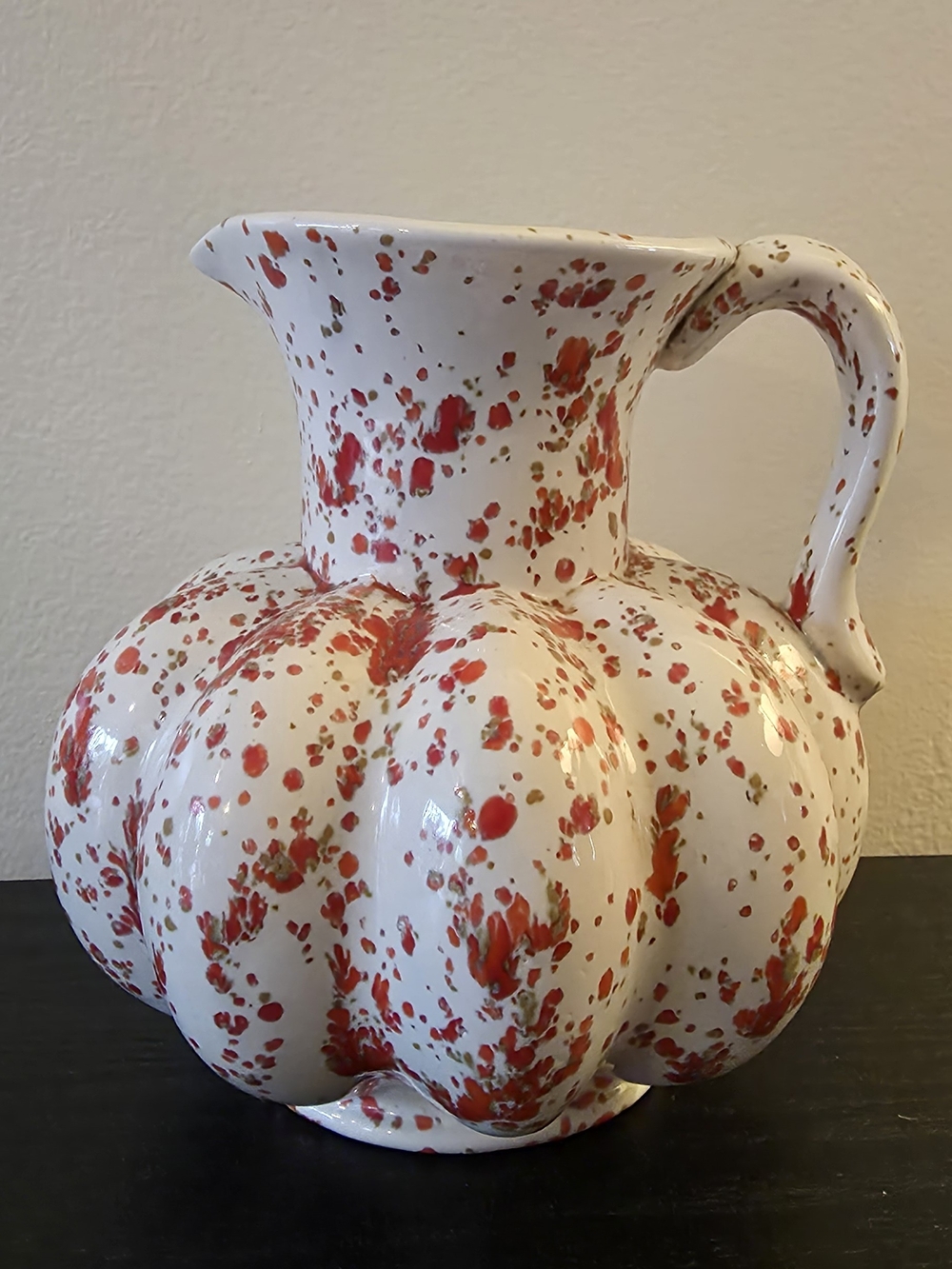 White, Gold and Red Speckled Ceramic Pitcher - Home Art